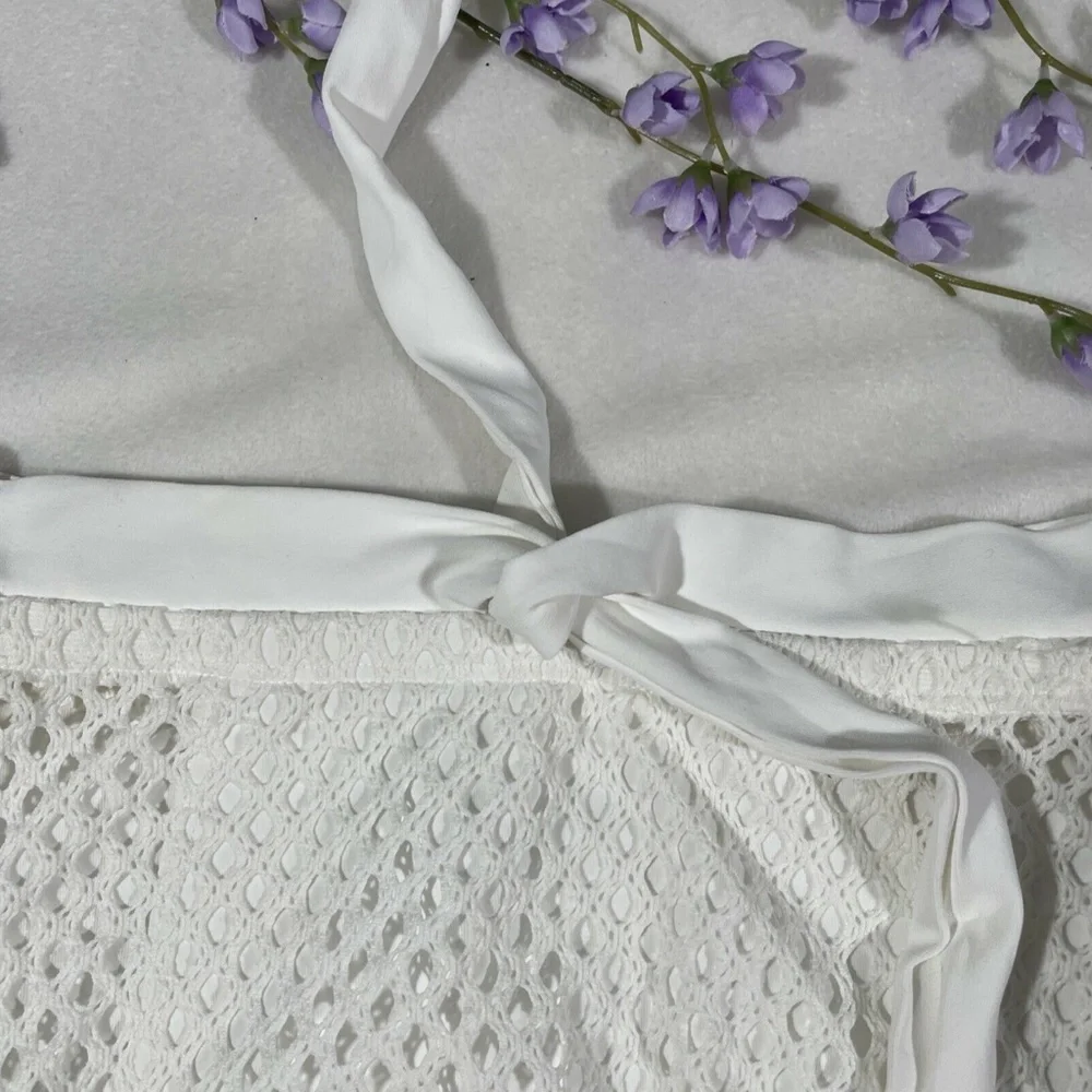 NEW Robin Piccone‎ [ Small ] Mesh High Waisted Front Tie Bikini Bottom White